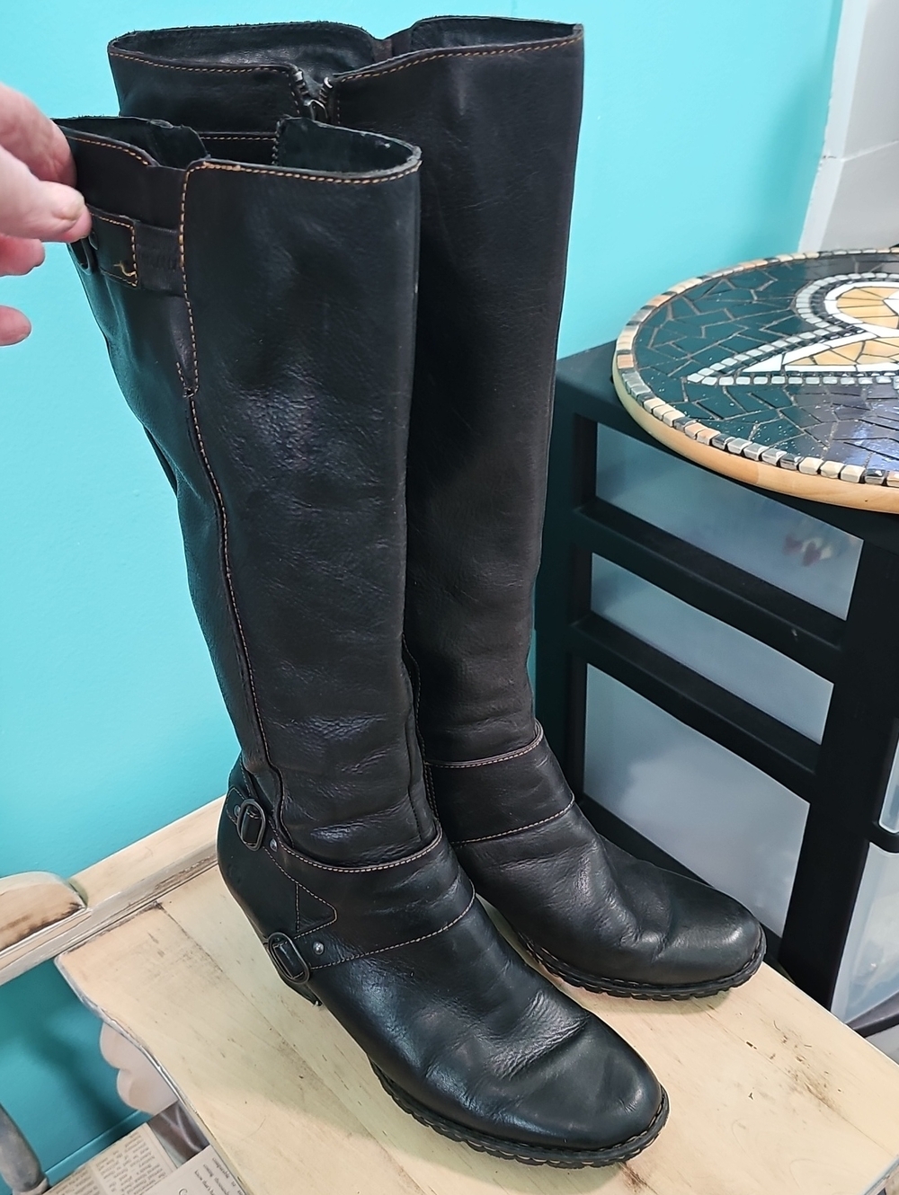 Born Size US 9 Classic Tall Dark Brown Leather Dress Boots